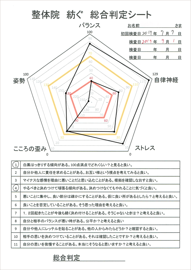 整体院紡ぐ　総合判定シート