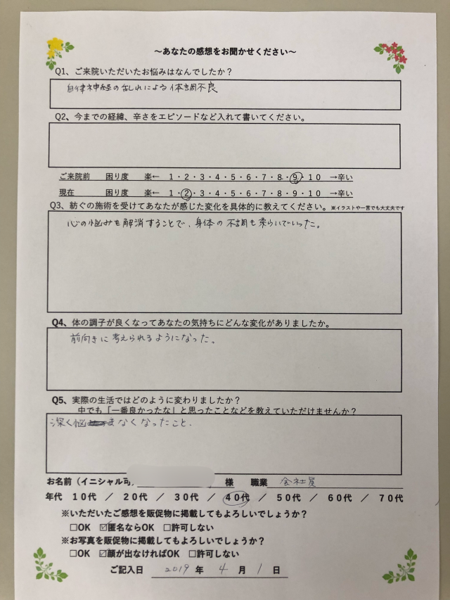 アンケート用紙