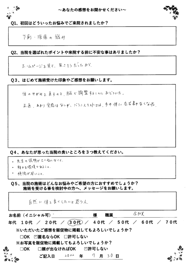 アンケート用紙