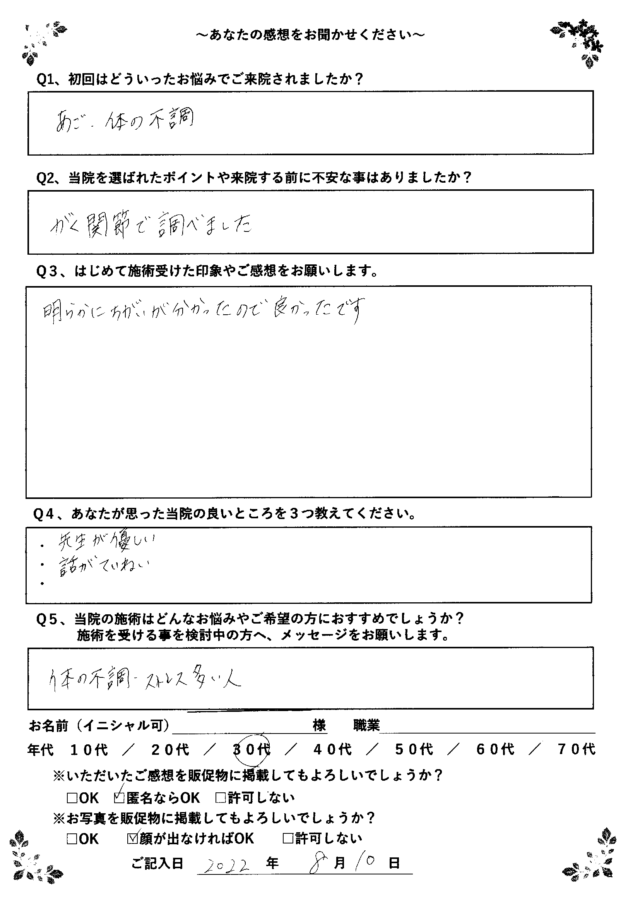アンケート用紙