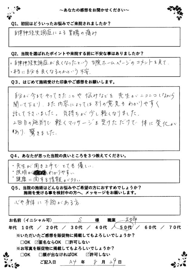 アンケート用紙