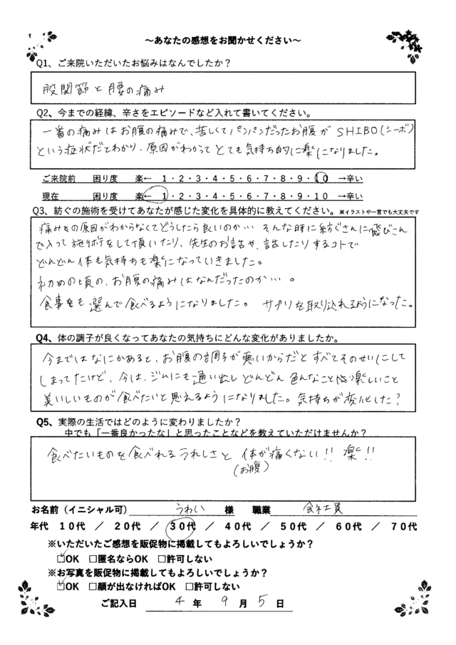 アンケート用紙
